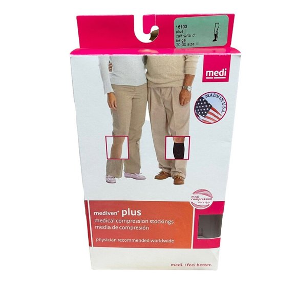 Mediven Plus Medical Compression Socks Size III 16103 Beige Calf Top Band CT NEW - Picture 3 of 8
